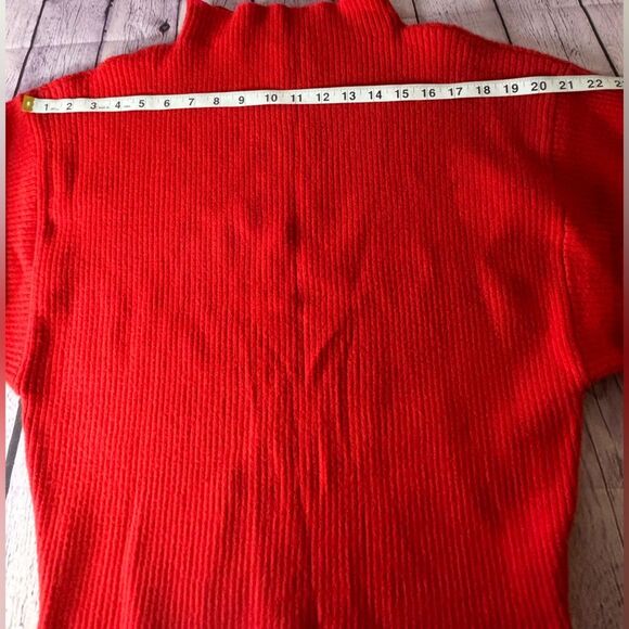 Line & Dot Anthro Adler Red Ribbed Sweater Mock Neck Balloon Sleeve Large L - Picture 6 of 10